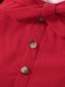 SHEIN 小女孩心形紋織衫和束腰裙 - 紅白色 - 查看 5