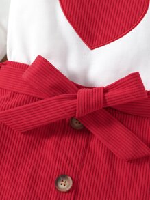 SHEIN 小女孩心形紋織衫和束腰裙 - 紅白色 - 查看 7