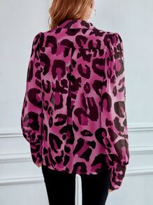 EMERY ROSE Leopard Print Bishop Sleeve Chiffon Shirt - Hot Pink - View 2