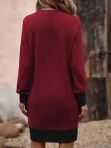 SHEIN LUNE Contrast Binding Sweatshirt Dress - Red - View 2