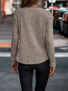 SHEIN LUNE Button Detail Drop Shoulder Tee - Apricot - View 2