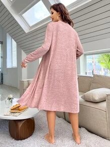 SHEIN 纯色吊带睡裙睡袍套装/睡衣套装，秋冬服装 - 藕粉色 - 查看 2