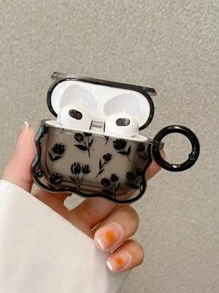 1pc Black Floral Design Earphone Case Compatible With Airpods Pro, Pro2, Airpods 3, Airpods 2, 1 With Fashionable Stand Feature - Black - View 4
