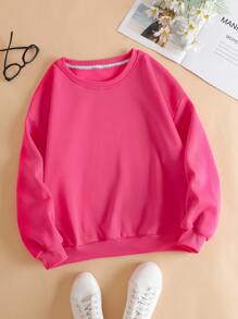 SHEIN EZwear Solid Thermal Lined Sweatshirt - Hot Pink - View 1