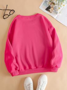 SHEIN EZwear Solid Thermal Lined Sweatshirt - Hot Pink - View 2