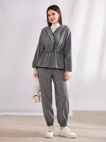 Mulvari Drop Shoulder Asymmetrical Hem Hoodie & Contrast Trim Joggers - Dark Grey - View 3