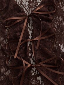 Lace Tie Front Top - Chocolate Brown - View 4