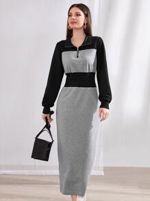 Mulvari Colourblock Half Zip Sweatshirt Dress - Multicolor - View 1