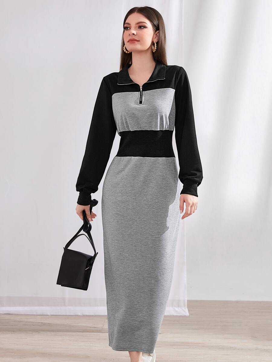 Mulvari Colourblock Half Zip Sweatshirt Dress - Multicolor - View 1