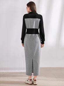 Mulvari Colourblock Half Zip Sweatshirt Dress - Multicolor - View 2