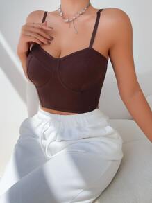 素色長款無鋼圈內衣 - 巧克力棕 - 查看 3
