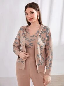 Seusyu Leopard Pattern Cardigan & Sweater Vest & Knit Trousers - Dusty Pink - View 3