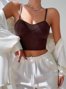 素色長款無鋼圈內衣 - 巧克力棕 - 查看 4