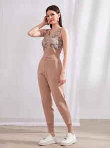 Seusyu Leopard Pattern Cardigan & Sweater Vest & Knit Trousers - Dusty Pink - View 5