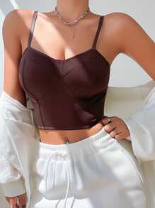 素色長款無鋼圈內衣 - 巧克力棕 - 查看 5