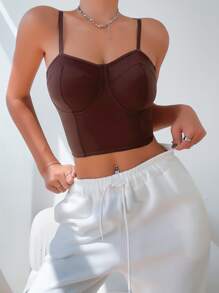 素色長款無鋼圈內衣 - 巧克力棕 - 查看 6