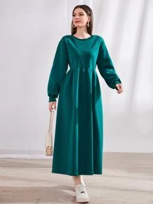 Mulvari Drop Shoulder Solid Sweatshirt Dress - Teal Blue - View 1