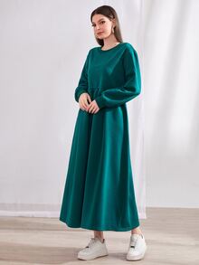 Mulvari Drop Shoulder Solid Sweatshirt Dress - Teal Blue - View 3