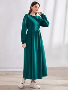 Mulvari Drop Shoulder Solid Sweatshirt Dress - Teal Blue - View 4