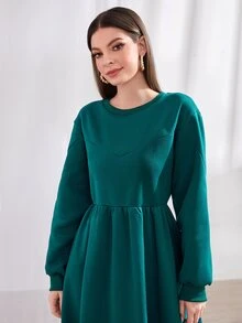 Mulvari Drop Shoulder Solid Sweatshirt Dress - Teal Blue - View 5