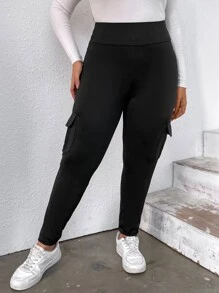 Calvaya Plus Flap Pocket Side Leggings - Black - View 5