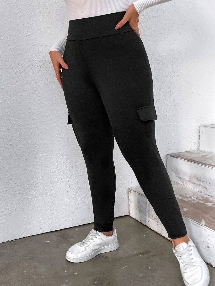 Calvaya Plus Flap Pocket Side Leggings - Black - View 1