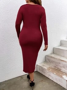 SHEIN Clasi Vestido ajustado de cuello cruzado bajo cruzado - Burdeos - Ver 3