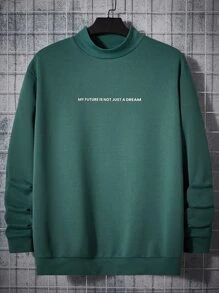 GENTILAND Men Plus Slogan Graphic Mock Neck Sweatshirt - Dark Green - View 1