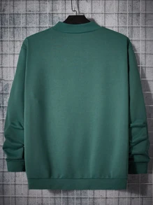 GENTILAND Men Plus Slogan Graphic Mock Neck Sweatshirt - Dark Green - View 2