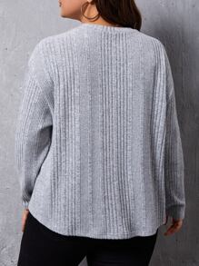 SHEIN LUNE Plus Button Detail Drop Shoulder Tee - Light Grey - View 2