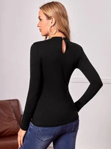 SHEIN Maternity Keyhole Neck Lace Yoke Tee - Black - View 2