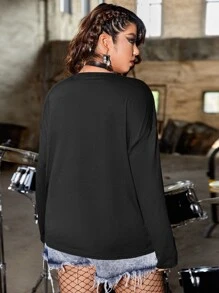PUNK Áo thun Plus size Ren lên Thùa khuyết Đồ họa Giải trí - màu đen - Xem 3