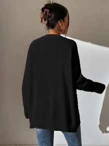 SHEIN Frenchy Cárdigan con doble bolsillo de hombros caídos - Negro - Ver 2