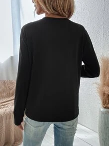 SHEIN LUNE Leopard & Heart Print Tee Graphic Cheetah Print Tees Women Tops - Black - View 2