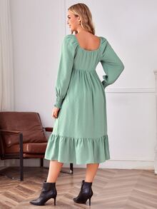 SHEIN Maternity Sweetheart Neck Flounce Sleeve Ruffle Hem Dress - Mint Green - View 2