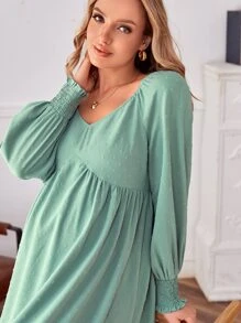 SHEIN Maternity Sweetheart Neck Flounce Sleeve Ruffle Hem Dress - Mint Green - View 5