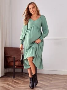 SHEIN Maternity Sweetheart Neck Flounce Sleeve Ruffle Hem Dress - Mint Green - View 6