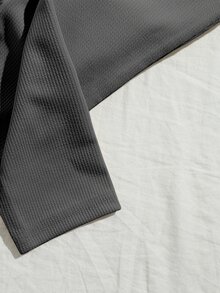 SHEIN EZwear V-neck Rib-knit Solid Tee and Knotted Waist Leggings Set - Dark Grey - View 5