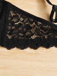 Plus Floral Lace Underwire Bra - Black - View 5