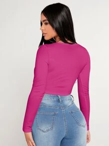 SHEIN PETITE Áo thun nữ Bất đối xứng màu trơn Giải trí - Màu đỏ tím - Xem 2