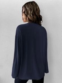 Flirla 字母图案落肩 T 恤 图案 T 恤 女式上衣 - 藏蓝色 - 查看 2