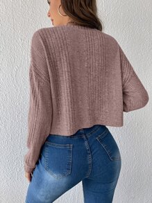 SHEIN Essnce Áo thun nữ Gân đan màu trơn Giải trí - Màu be - Xem 2