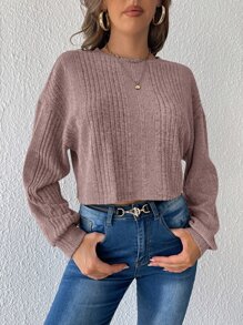 SHEIN Essnce Áo thun nữ Gân đan màu trơn Giải trí - Màu be - Xem 3