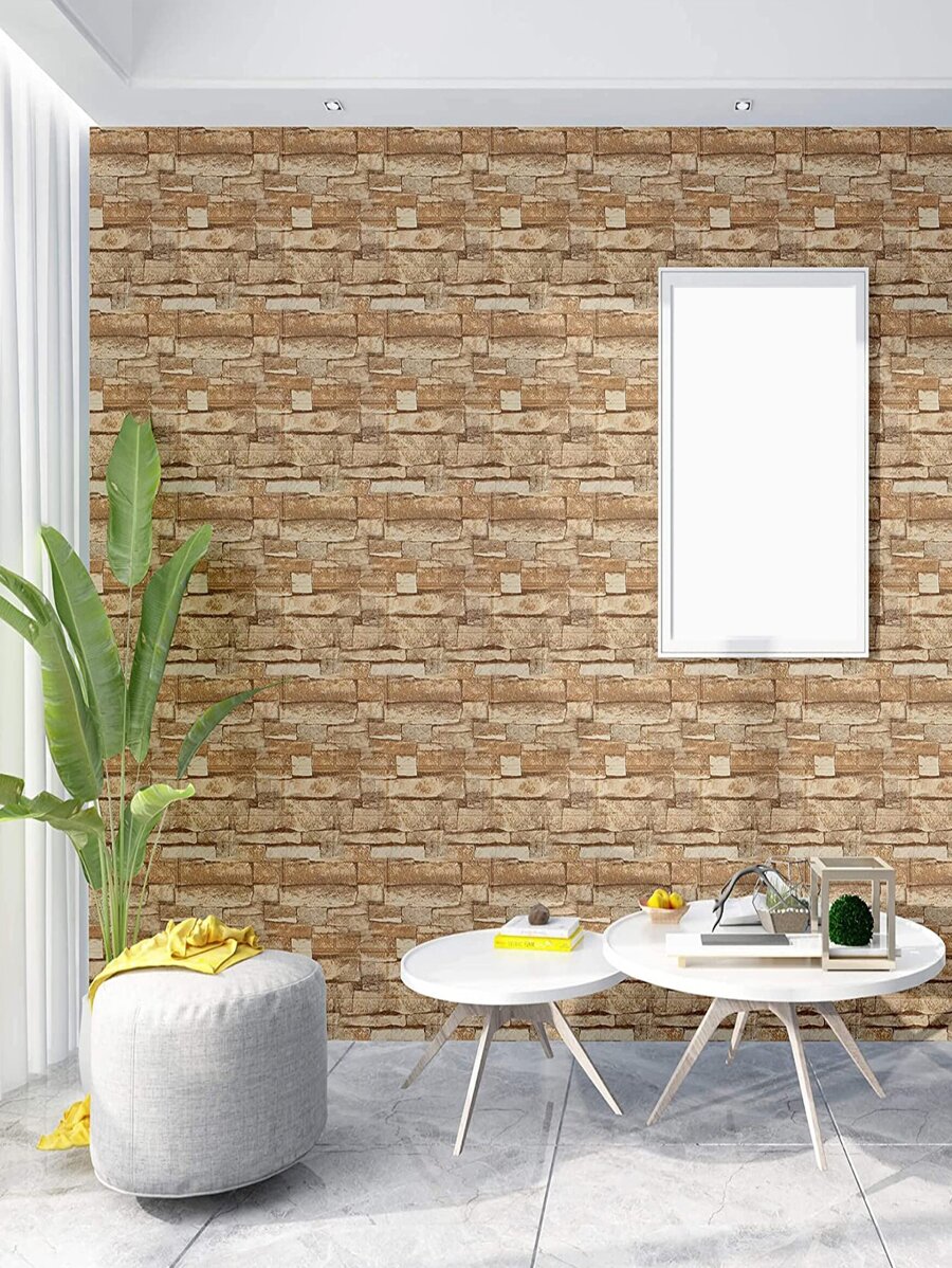 1 pieza Adhesivos de pared de ladrillos 3D marrón amarillo, paneles de pared autoadhesivos de espuma de PE removibles e impermeables para decoración de TV de dormitorio y sala de estar, artículos de decoración de primavera para renovar su hogar, adhesivos de decoración Rama - Multicolor - Ver 1