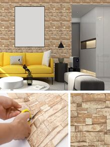 1 pieza Adhesivos de pared de ladrillos 3D marrón amarillo, paneles de pared autoadhesivos de espuma de PE removibles e impermeables para decoración de TV de dormitorio y sala de estar, artículos de decoración de primavera para renovar su hogar, adhesivos de decoración Rama - Multicolor - Ver 2