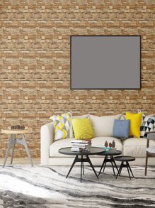 1 pieza Adhesivos de pared de ladrillos 3D marrón amarillo, paneles de pared autoadhesivos de espuma de PE removibles e impermeables para decoración de TV de dormitorio y sala de estar, artículos de decoración de primavera para renovar su hogar, adhesivos de decoración Rama - Multicolor - Ver 5