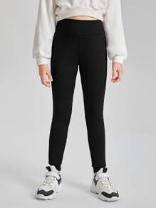 Girls Contrast Binding Leggings - Black - View 4