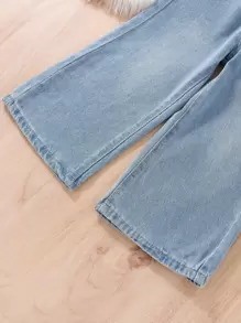 SHEIN Vintaside Kids 年輕女孩捲邊高腰寬腿牛仔褲