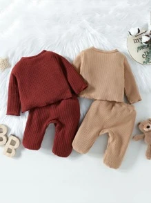 Bebé 2 piezas con botón delantero Camiseta de dormir & 2 piezas de pie Pantalones de dormir - Multicolor - Ver 2