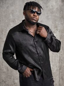 Manfinity Men Plus Floral Jacquard Shirt - Black - View 5